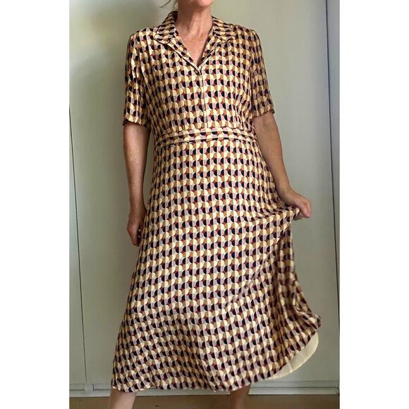 Frank & Oak 50s Inspired Graphic Print Day Dress Size Large Retro Knee Length - Picture 1 of 14